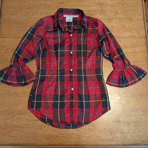 Gretchen Scott Priss Blouse - Duke of York XXS Shrimp Ruffle 3/4 Sleeve